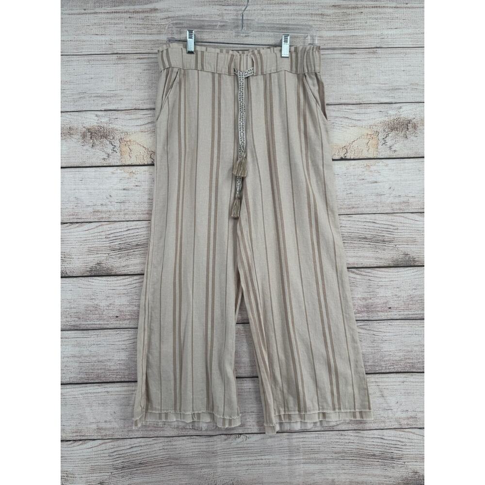 Beau/Dawson Linen Blend Striped Wide Leg Lounge Pants Women's Small Beige